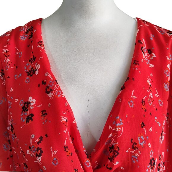 AAKAA Twist Bodice w Peplum Abstract Floral Sheer Flowy Mini Dress Lined S NWT - Picture 8 of 13